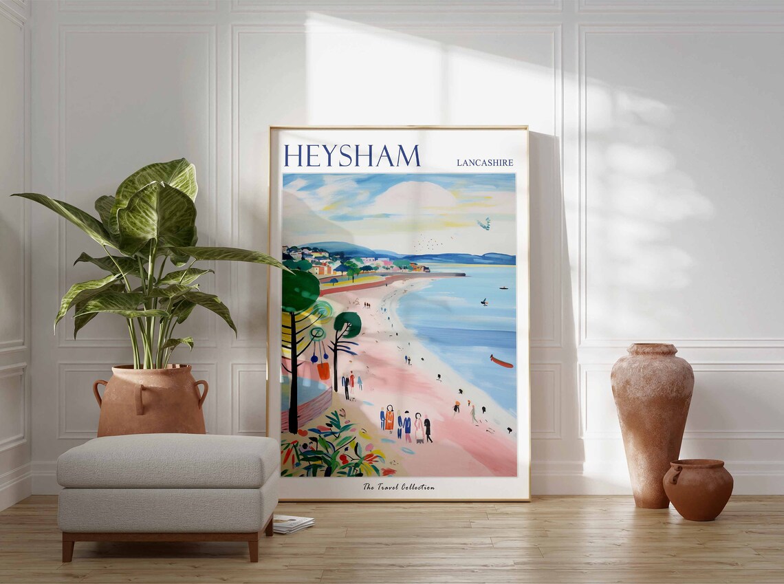 Heysham Lancashire Beach Day Trees Bay View Holiday Scene Poster - Image 3