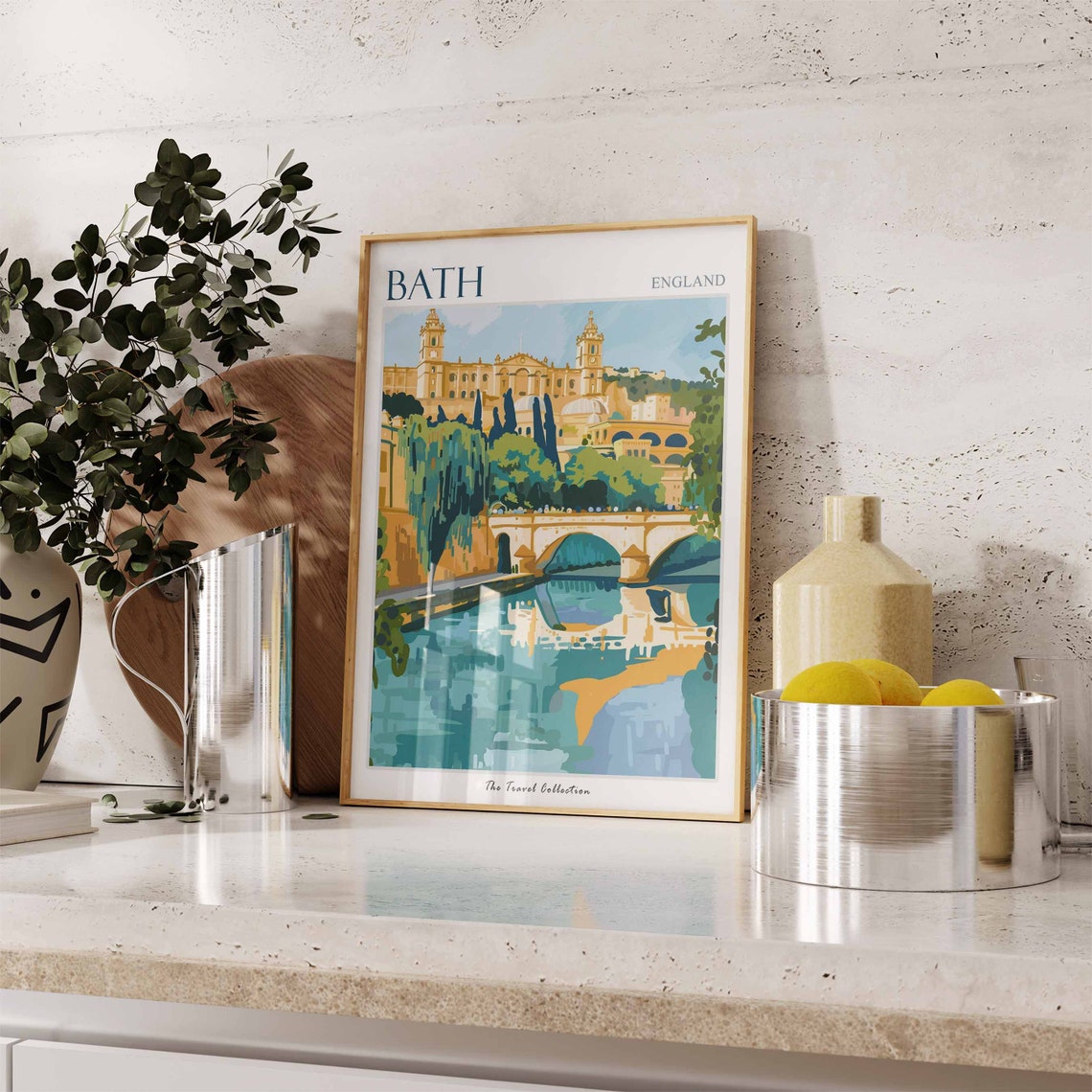 Bath England Georgian Riverside Bridge Illustrated Travel Poster - Image 3