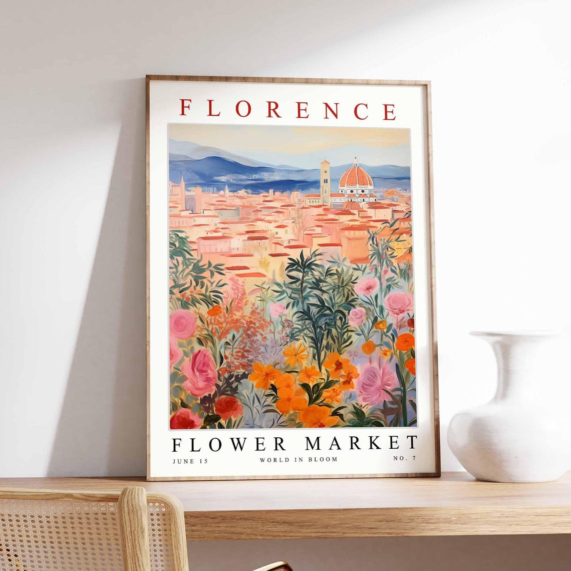 Florence Flower Market Warm Sunset Tuscany Cityscape Bloom Poster