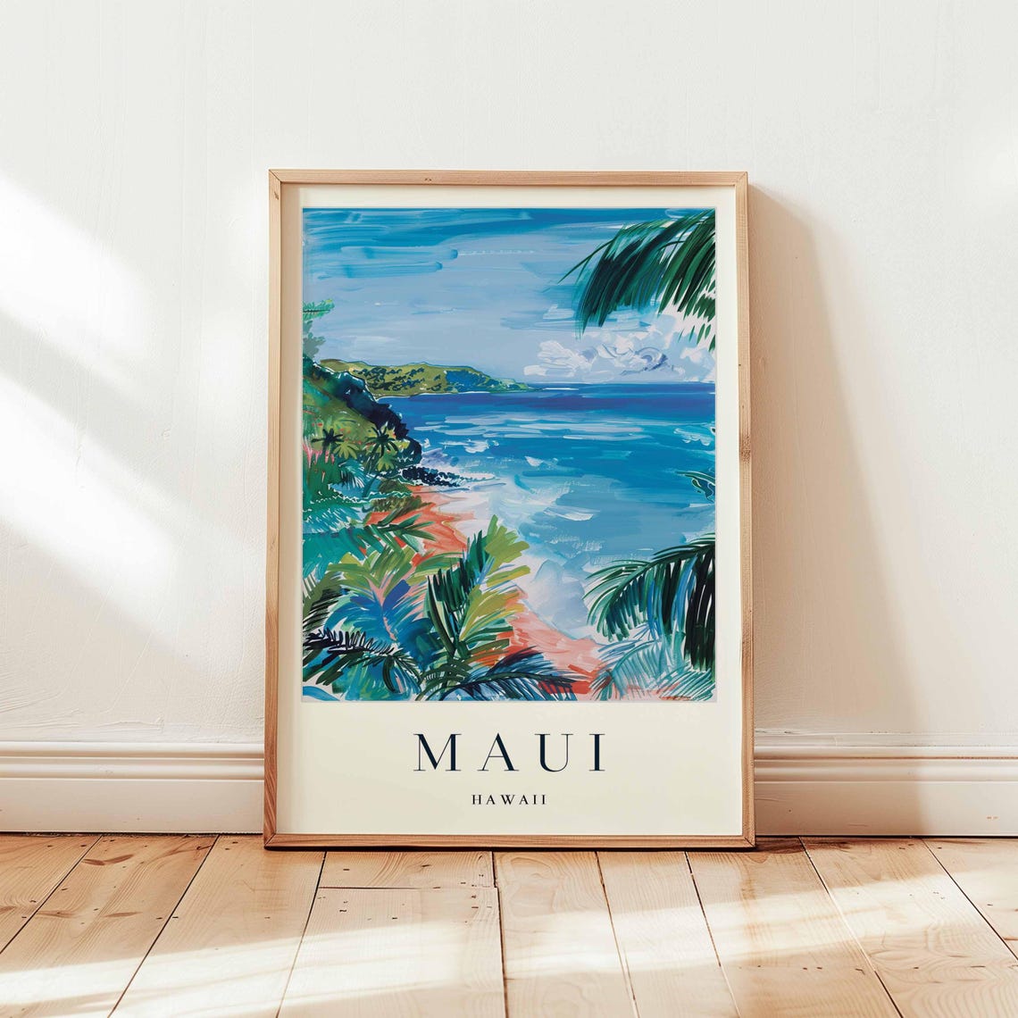 Maui Hawaii Bright Blue Bay Framed by Tall Palm Trees Poster