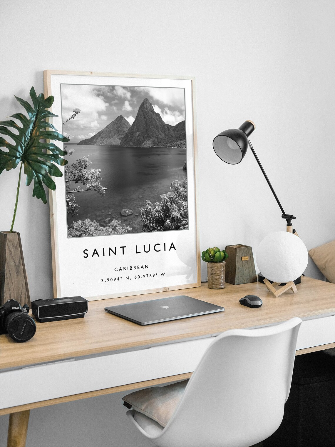 Saint Lucia Caribbean Pitons Twin Peaks Black White Photo Travel Poster - Image 3