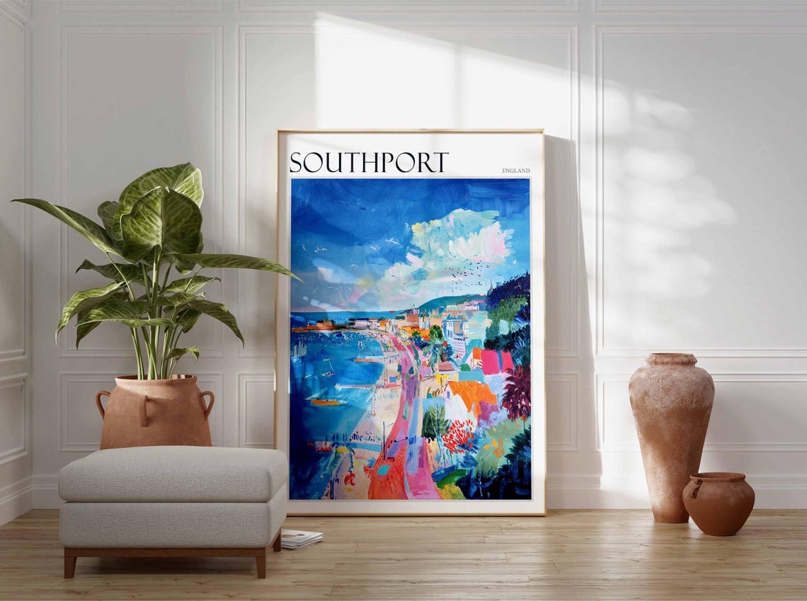 Southport England Vibrant Curved Coastline Walk Beach Poster - Image 2