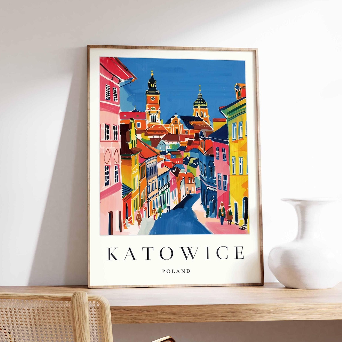 Colorful Katowice Poland Old Town Market Square Street Poster