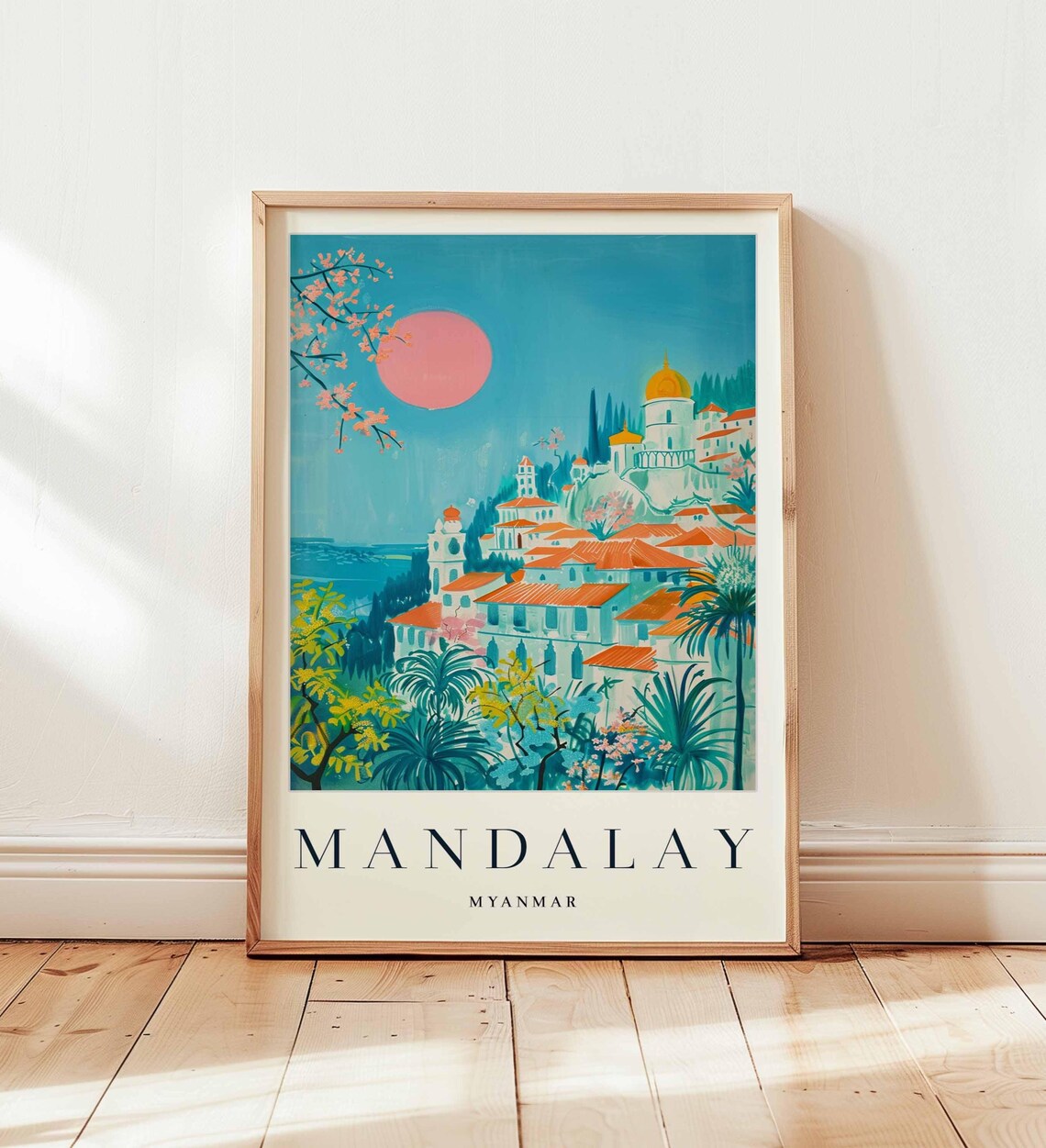 Mandalay Myanmar Sunset Temple Hill Tropical Art Travel Poster