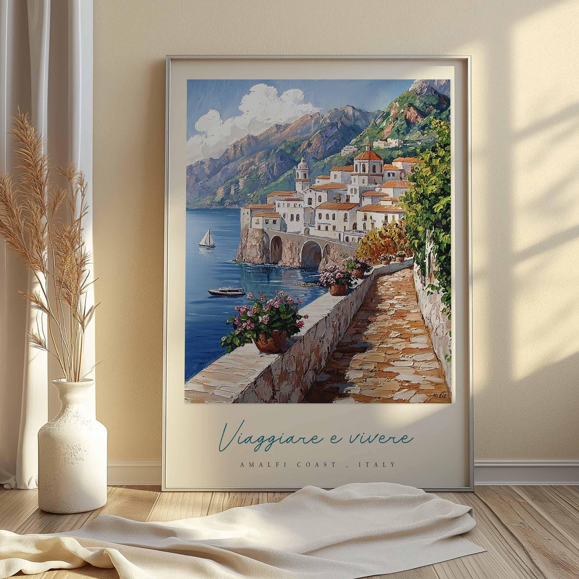 Viaggiare e Vivere Amalfi Coast Sailboat Harbor Travel Poster - Image 2