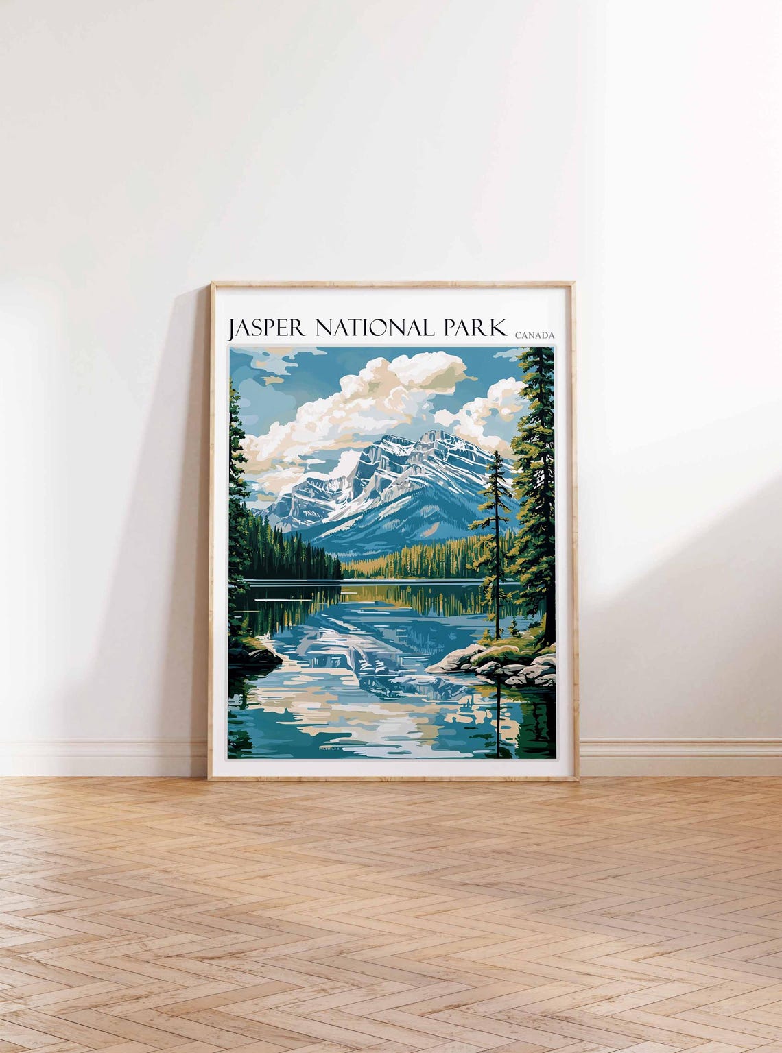 Jasper National Park Rugged Peak Lake Reflection Travel Poster - Image 3