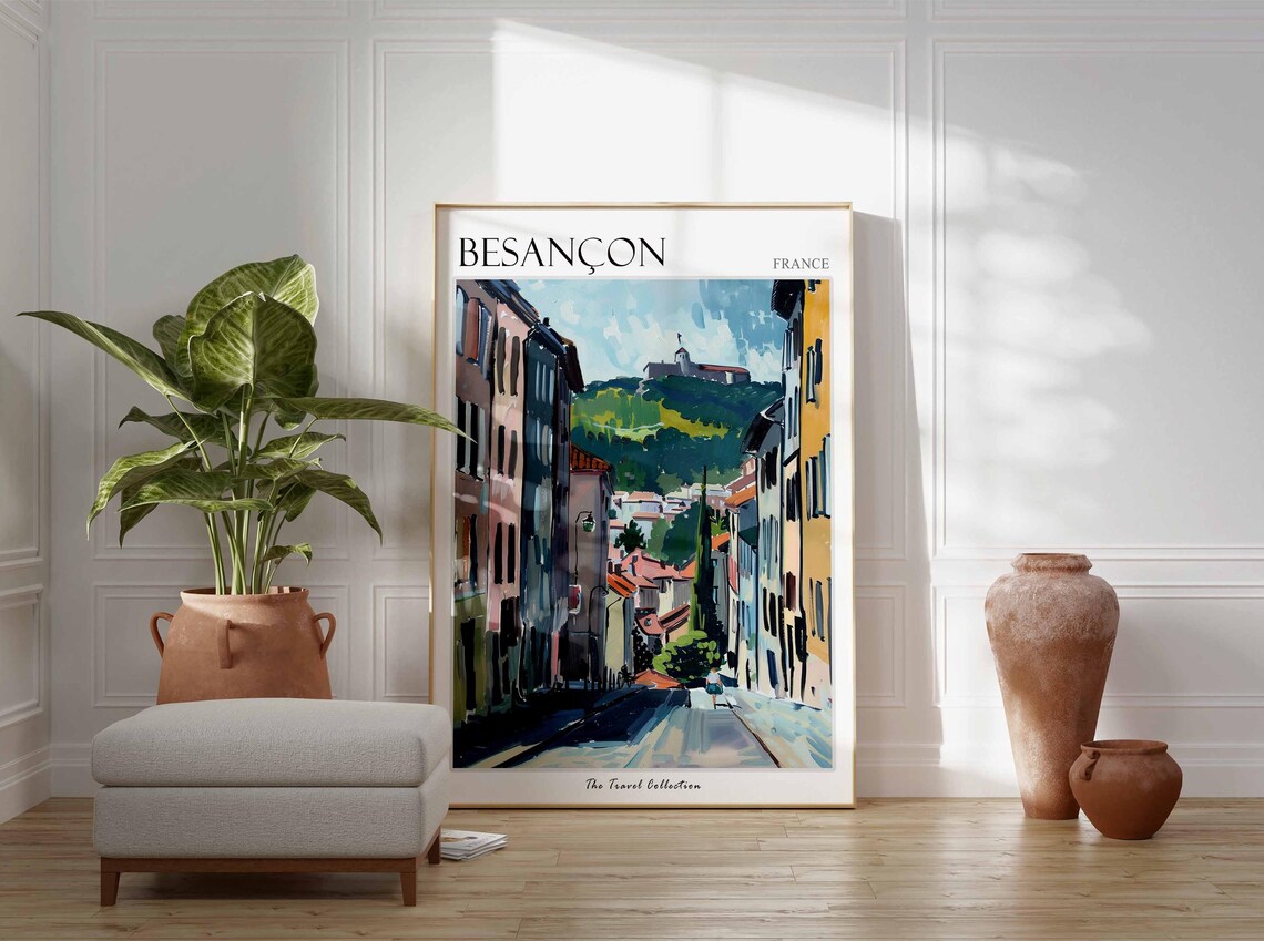 Besancon France Old Street View Citadel Hill Painted Travel Poster - Image 3