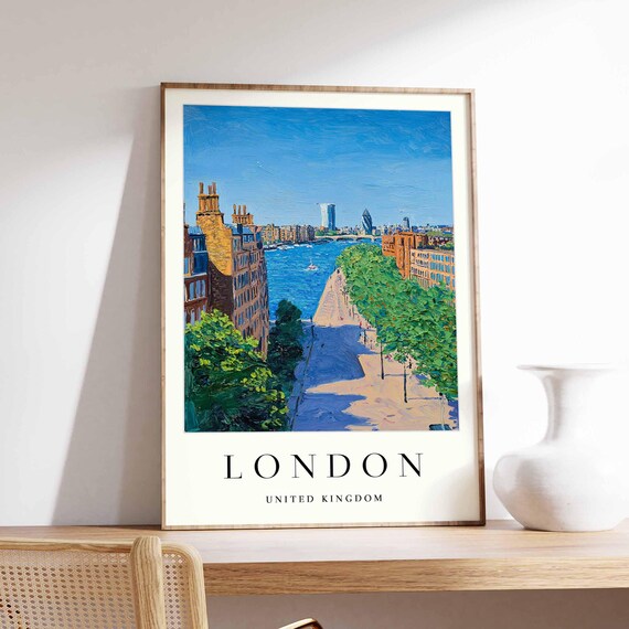 London Wapping Riverside Walkway City Skyline Midday Travel Poster