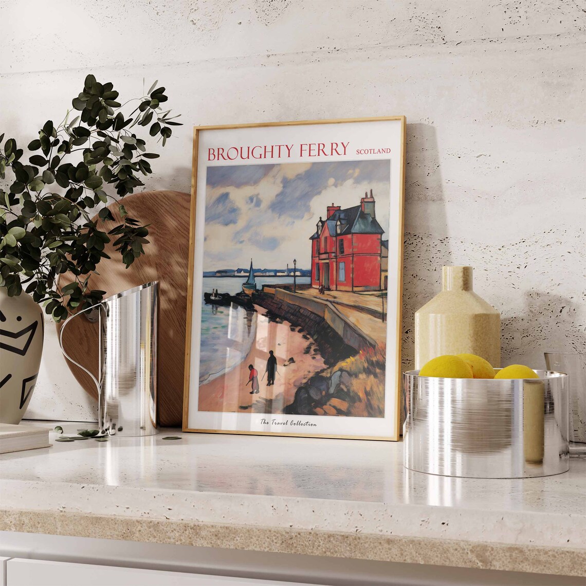 Broughty Ferry Scotland Harbor Red Building Oil Painted Travel Poster - Image 2