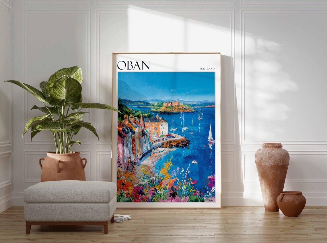 Oban Flower Meadow Bay Castle Island Town Scotland Travel Poster - Image 4