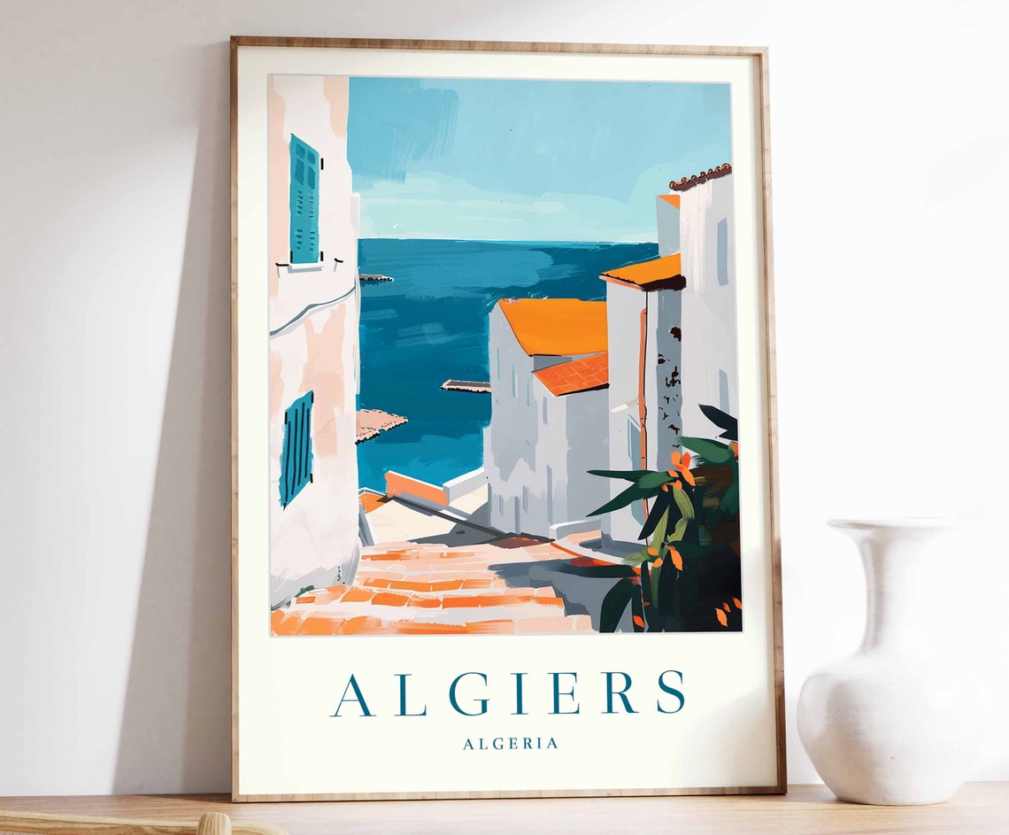 Algiers Algeria Sea View Steps Blue Shutters Coastal Travel Poster