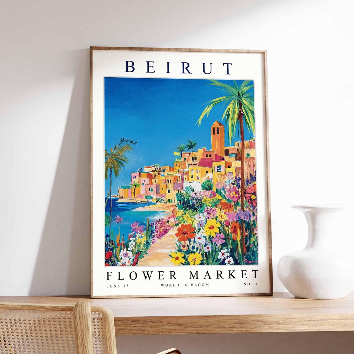 Beirut Flower Market Beach Path Waterfront Bell Tower Poster No 7 Art
