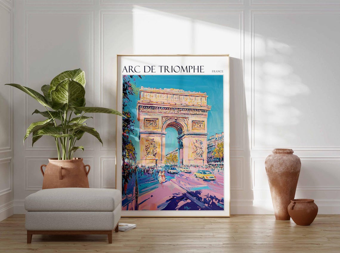 Arc de Triomphe Paris Colorful Impressionist Cityscape Art Poster - Image 2