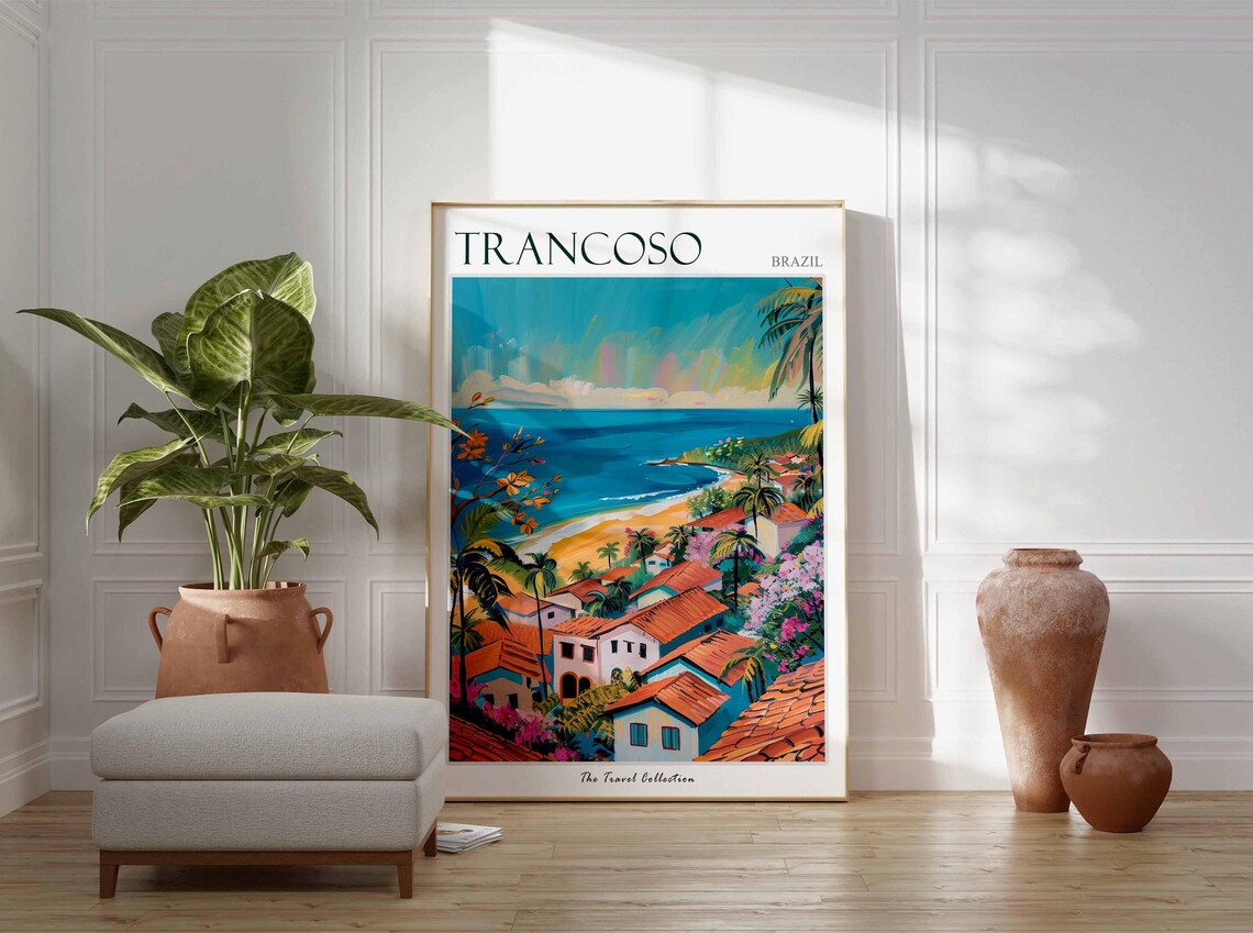 Trancoso Brazil Coastal Village Terracotta Roofs Travel Poster - Image 2