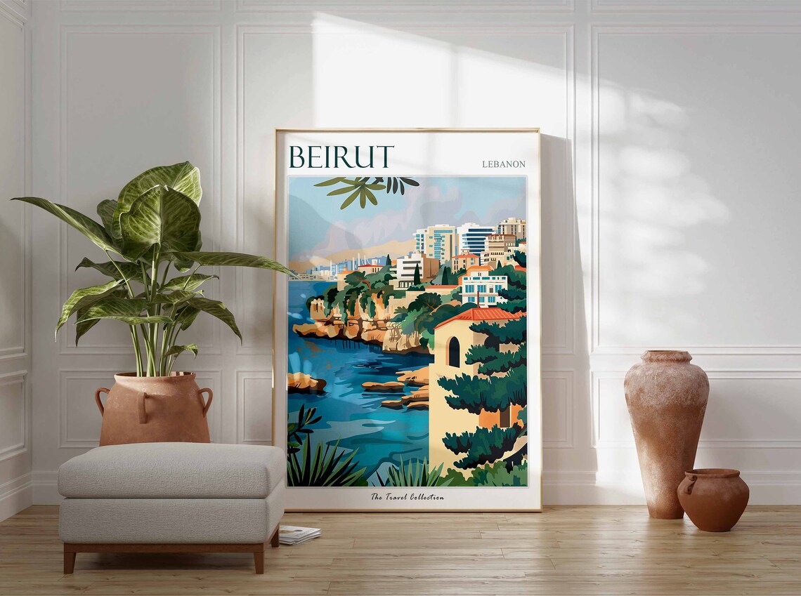 Beirut Rocky Coastline City Skyline Turquoise Sea Travel Poster - Image 3