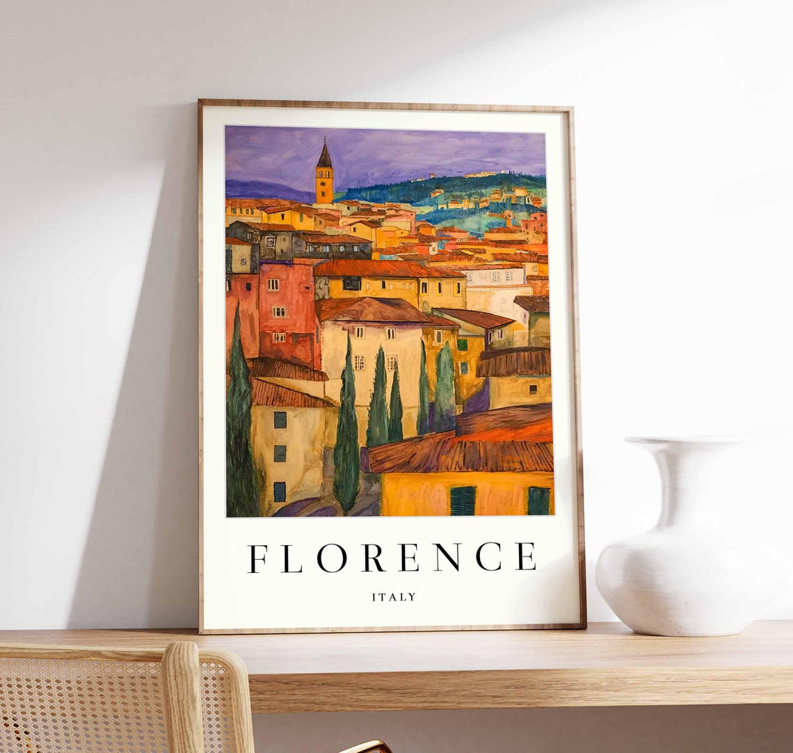 Florence Italy Purple Dusk Rooftops Old Town View Travel Poster
