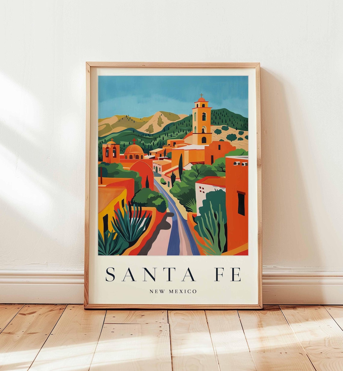Santa Fe New Mexico Colorful Adobe Village Southwest Travel Poster