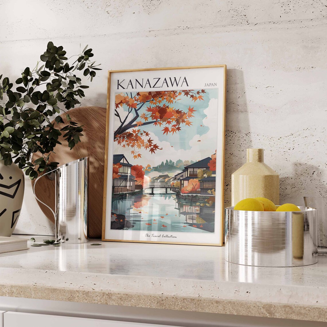 Kanazawa Japan Autumn Maples River Bridges Vintage Travel Poster - Image 2