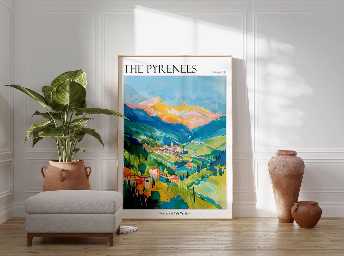 The Pyrenees Poster France Travel Print French Decor Europe Travel Poster European Wall Art Mountain Print The Pyrenees Travel Poster - Image 3