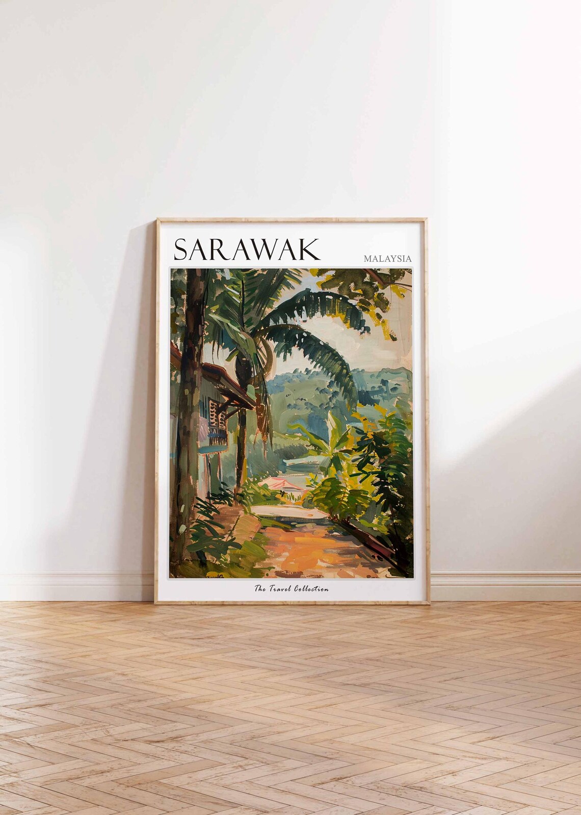 Sarawak Malaysia Jungle Path Wooden House Palm Tree Art Poster - Image 2