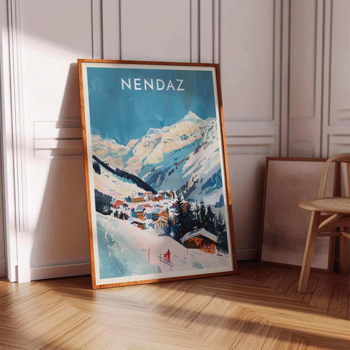 Nendaz Switzerland Teal Valley Village Below Pastel Peaks Travel Poster - Image 3