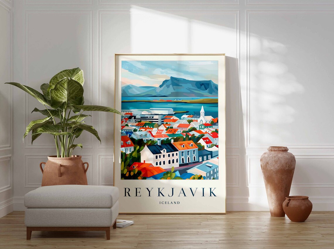 Reykjavik Iceland Aerial View Of Colorful Rooftops Travel Poster - Image 3