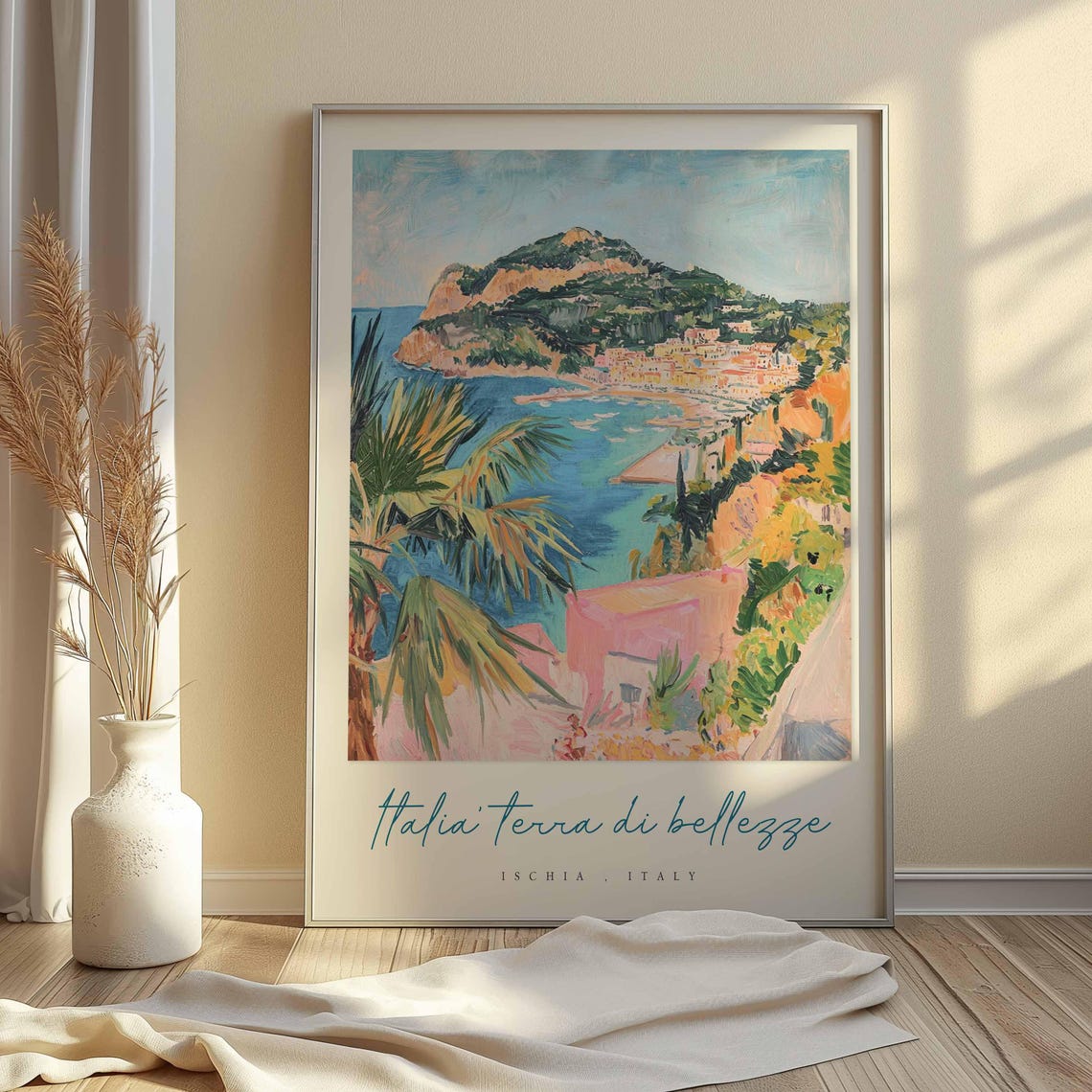 Ischia Italy Rocky Headland Beach Palms Impressionist Travel Poster - Image 2
