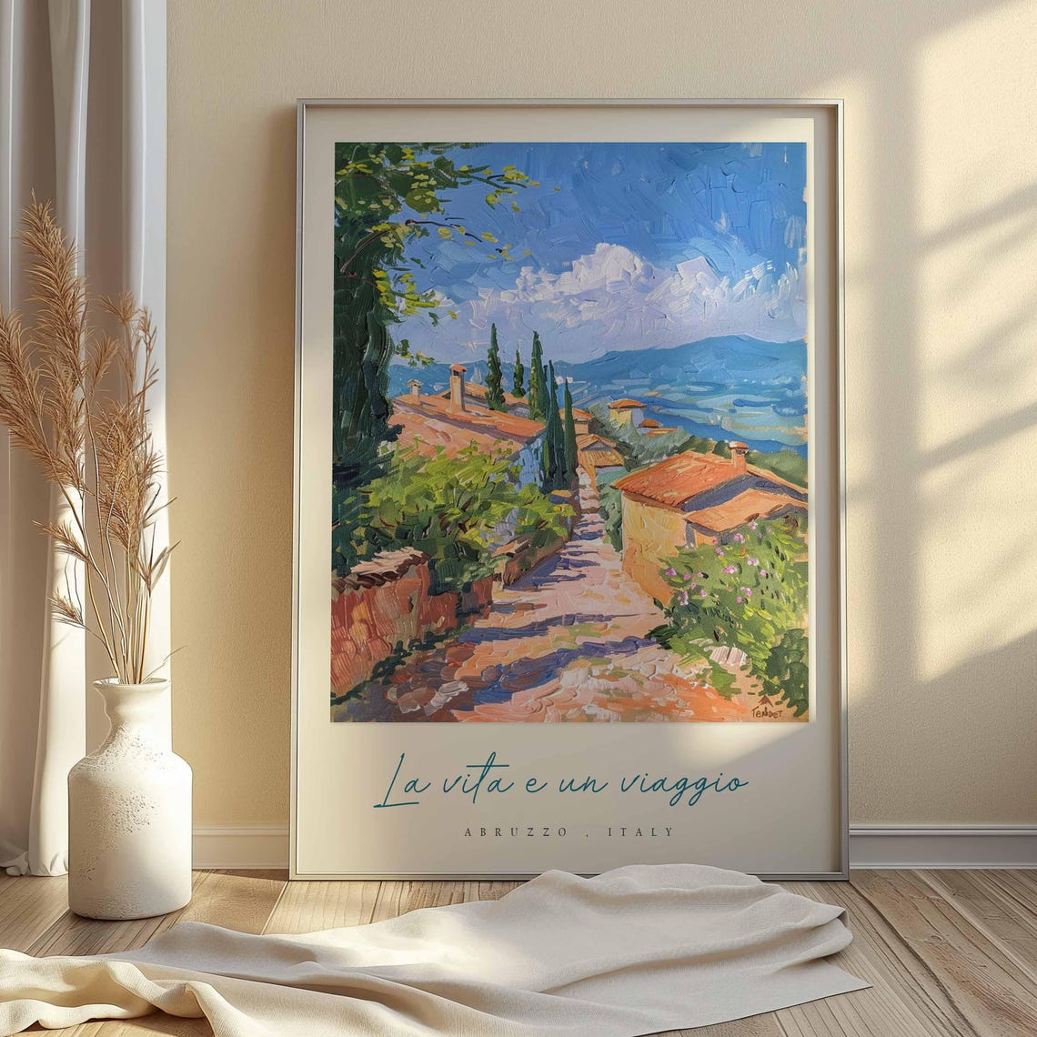 Abruzzo Italy Cobblestone Village Street Cypress Travel Poster - Image 2