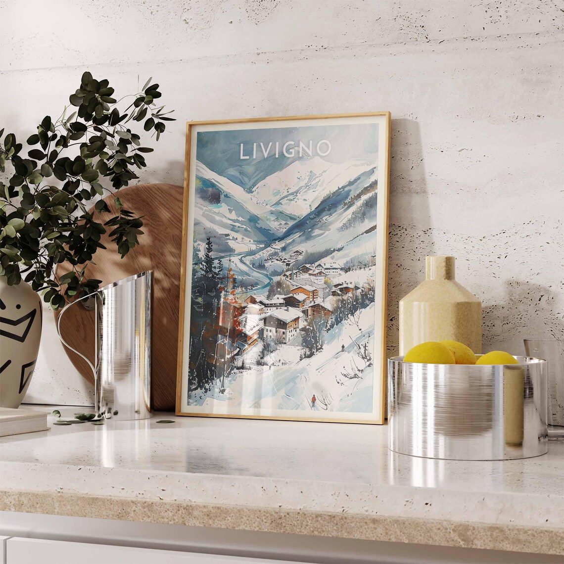 Livigno Italy Watercolor Mountain Village Street Scene Poster - Image 2
