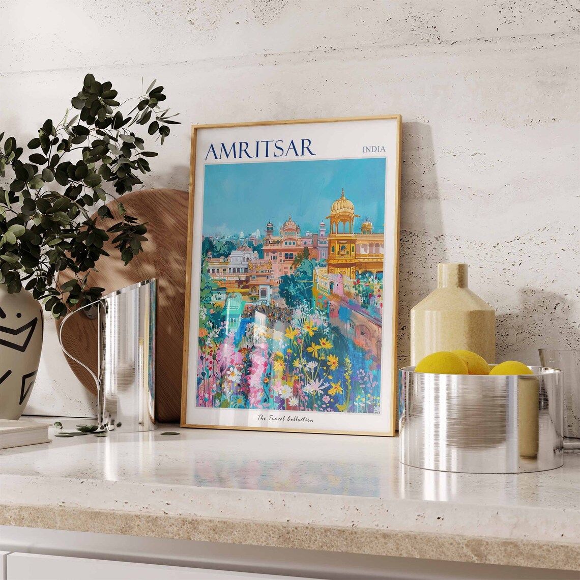 Amritsar Golden Temple Flower Crowds India Travel Wall Poster - Image 3