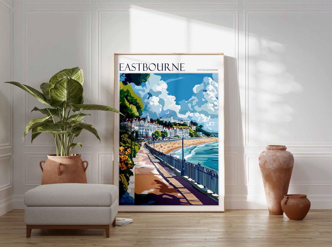 Eastbourne Promenade Beachfront Grand Hotels Bold Graphic Poster - Image 3