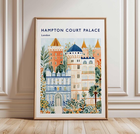 Hampton Court Palace London Orange Tower Watercolor Travel Poster