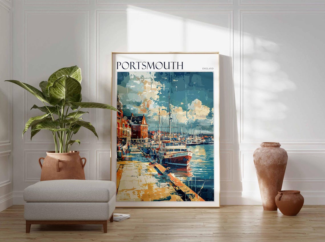 Portsmouth Poster Uk Travel Poster Coastal Wall Art British Decor Uk Home Decor Portsmouth Wall Art Portsmouth Travel Print Uk Print - Image 4