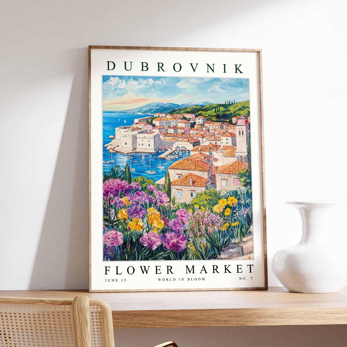 Dubrovnik Flower Market Walled Harbor Panorama Flower Bloom Poster