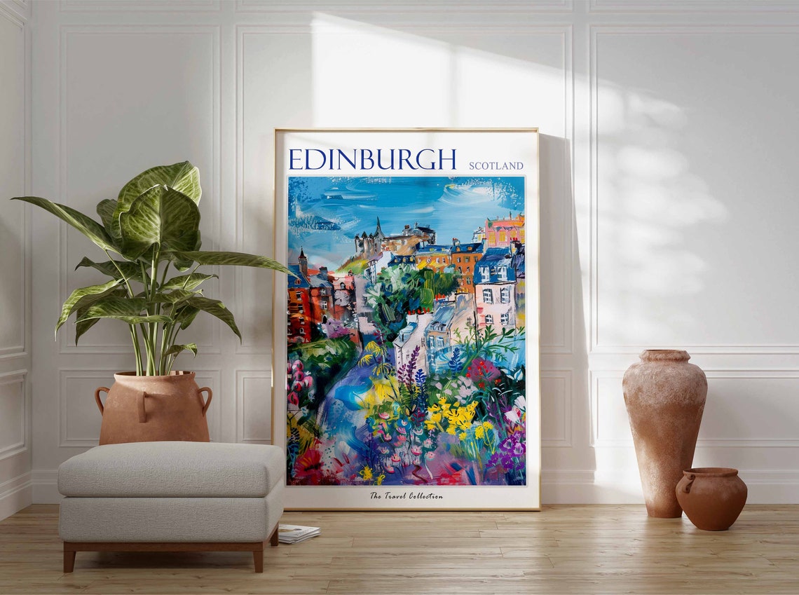 Edinburgh Castle Rock Flower Painterly Scotland Travel Poster - Image 2