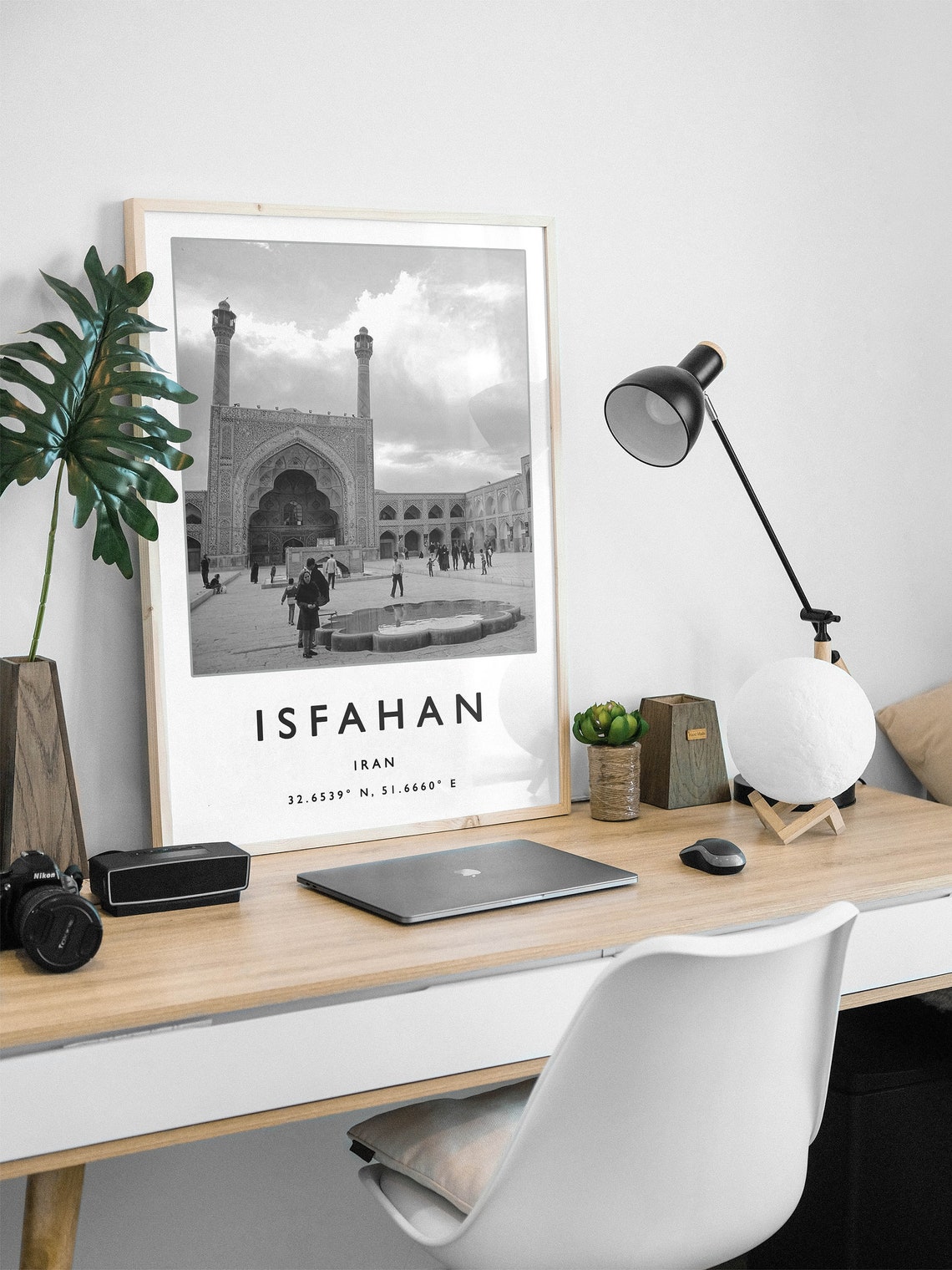 Isfahan Iran Historic Mosque Courtyard Black White Art Poster - Image 2