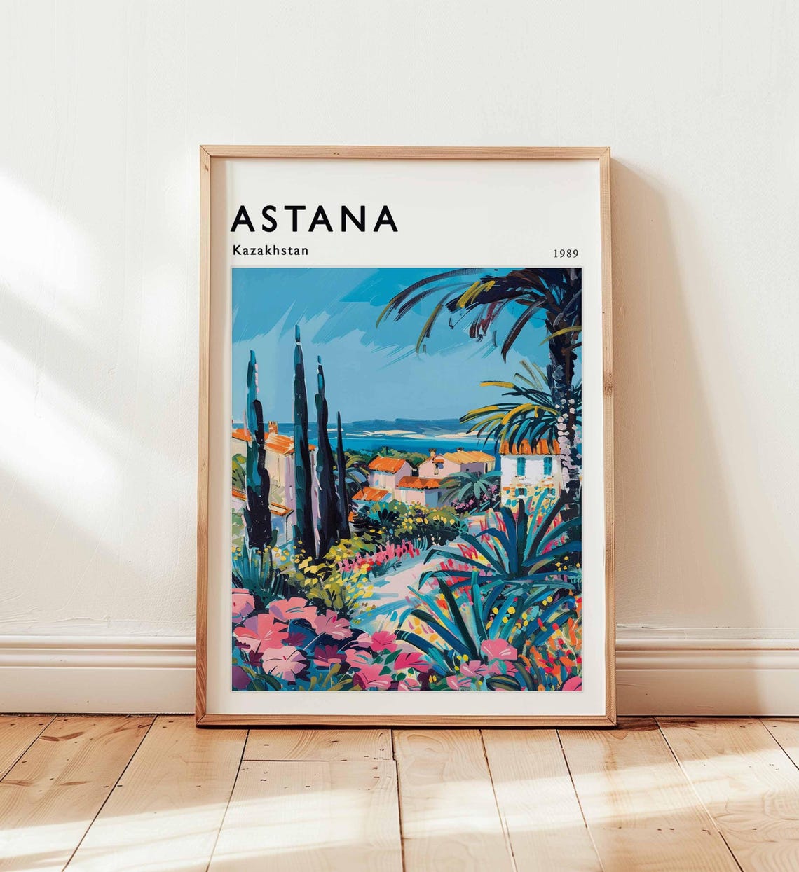 Astana Kazakhstan 1989 Coastal Town Palms Terracotta Travel Poster