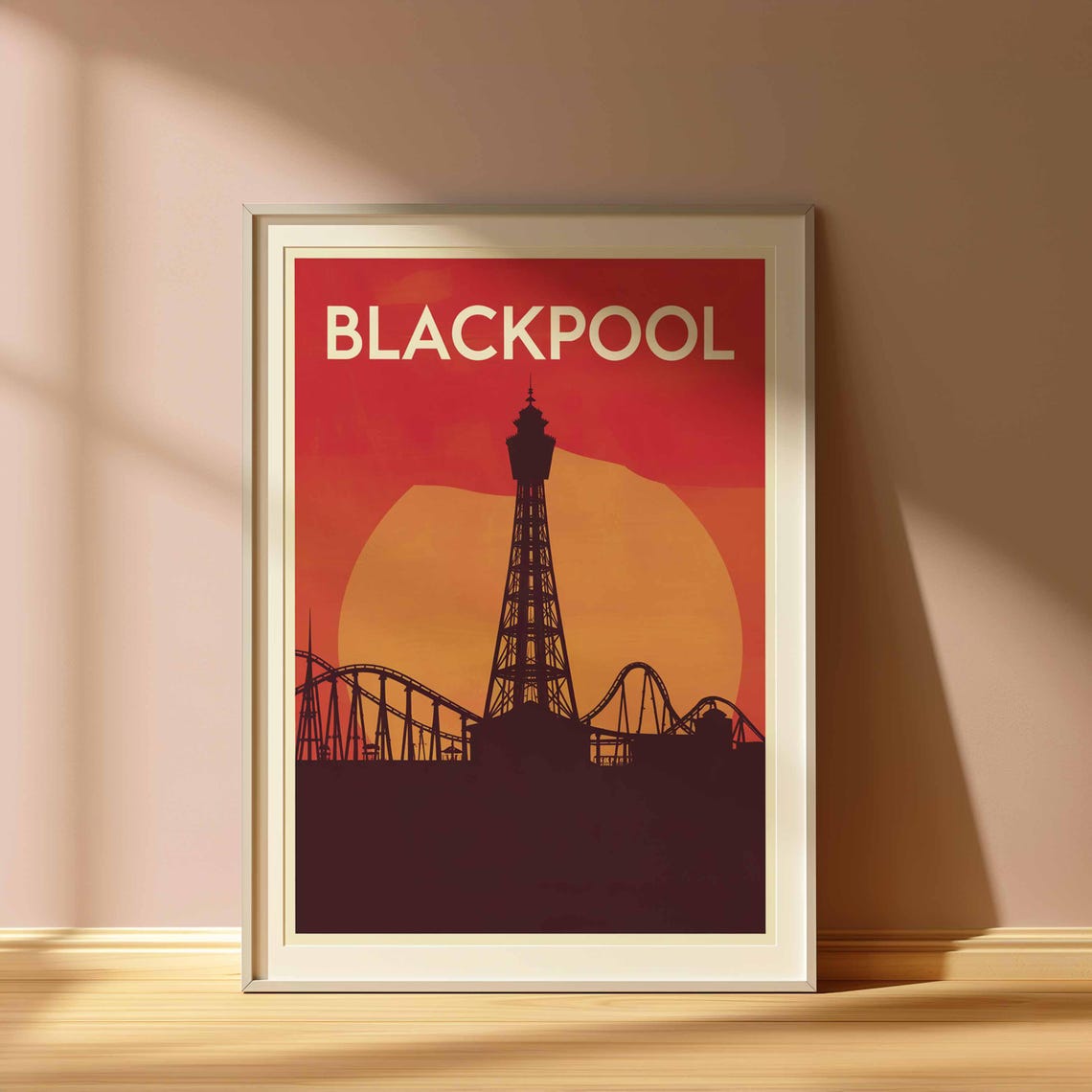 Blackpool Tower and Rollercoaster Red Sunset Silhouette Poster - Image 3