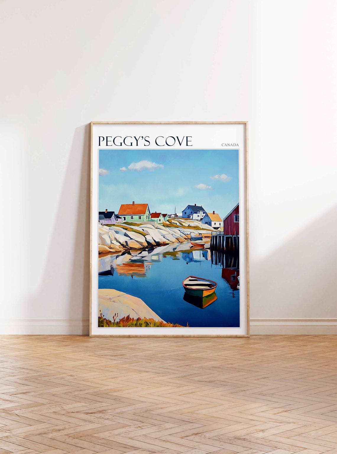 Peggy's Cove Canada Lone Rowboat on Mirror Calm Water Poster - Image 2