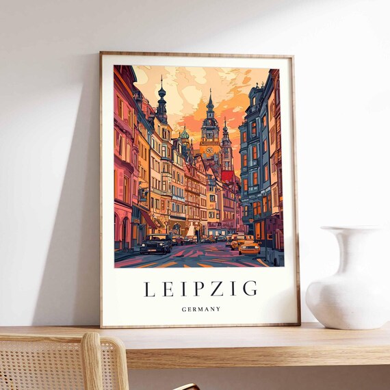 Leipzig Germany Sunset Street Historic Buildings Towers Poster