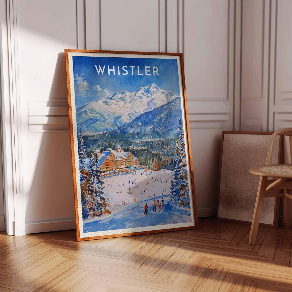 Whistler Canada Resort Building Skiers Mountain Scene Travel Poster - Image 3