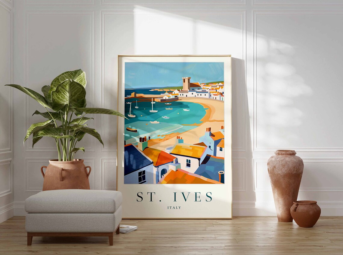 St Ives Italy Colorful Harbor Village With Boats Travel Poster - Image 3