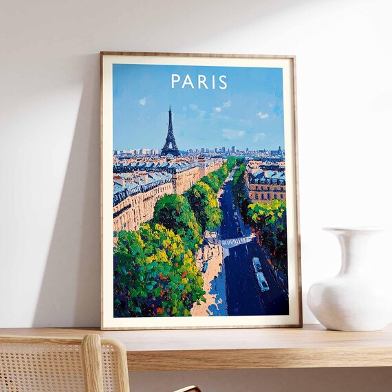 Paris Poster France Travel Print Eiffel Tower Cityscape Wall Decor Louvre Museum View Parisian City Gift