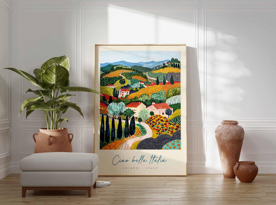 Chianti Italy Ciao Bella Italia Rolling Cypress Hills Villa Poster - Image 3