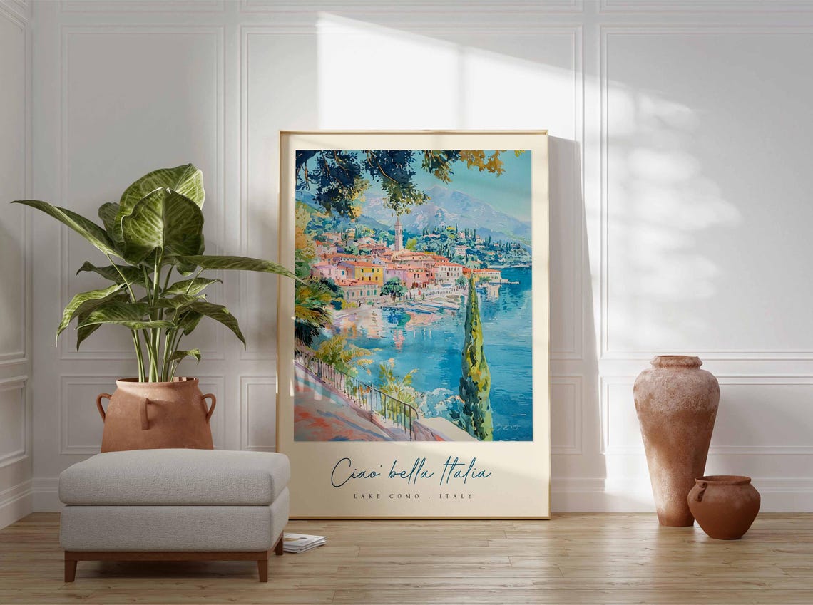Lake Como Italy Watercolor Lakeside Promenade Pastel Art Poster - Image 3