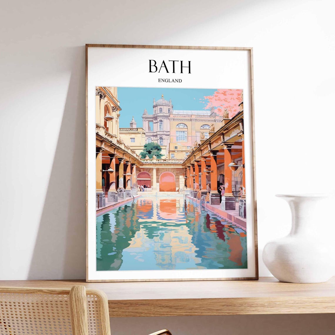 Bath Poster England Wall Art Uk Travel Print Historic City Roman Baths Illustration British Architecture