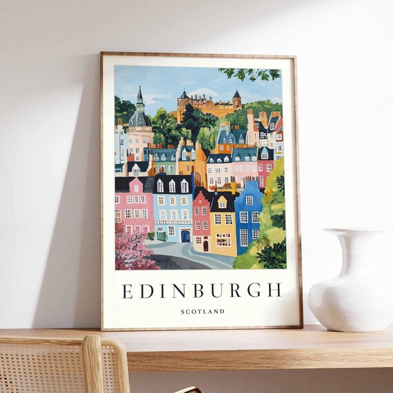 Edinburgh Old Town in Spring Travel Poster Colorful Street Art