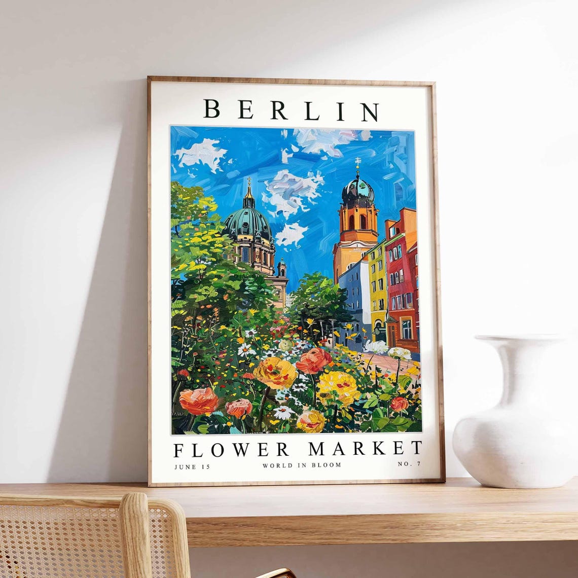 Berlin Flower Market Cathedral Dome Roses Floral Travel Poster