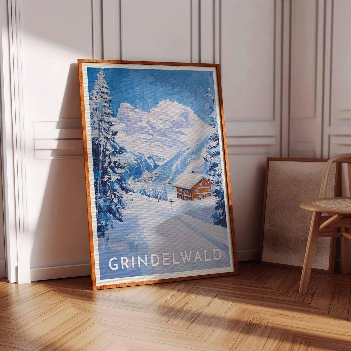 Grindelwald Alpine Lone Chalet Snowy Pines Peak Winter Poster - Image 2