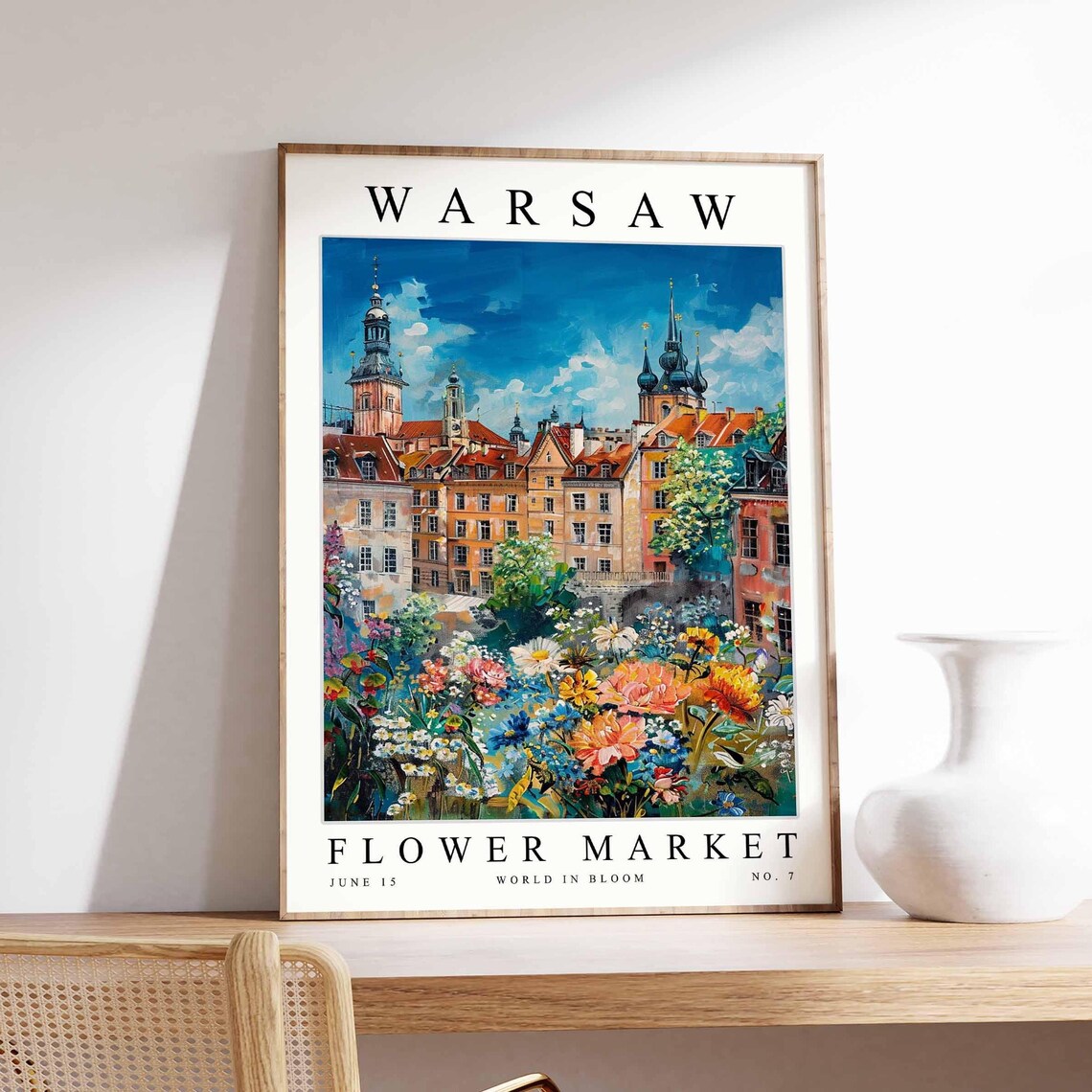 Warsaw Flower Market Old Town Towers Orange Poppies Field Poster